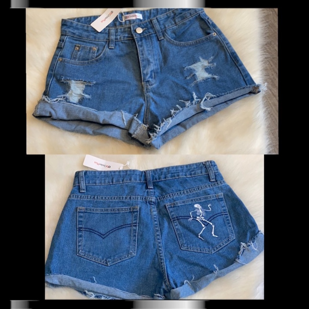 OC order plus skull pocket short ripped denim jeans